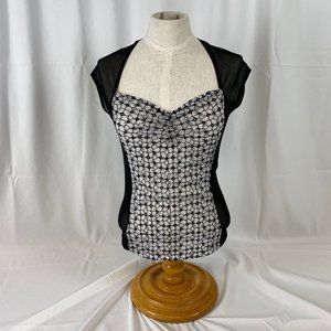 Bebe Floral EMB Mesh Cut Out Top Size S